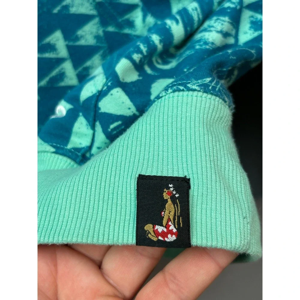 Hinano Tahiti Hoodie Mens Large Teal Mint Green Geo Tropical Print Pullover - Picture 5 of 10